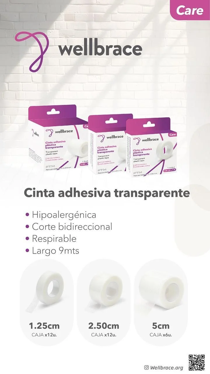 Cinta adhesiva transparente Wellbrace 1,25 cm – Insumo médico-quirúrgico Medin Salud Panamá