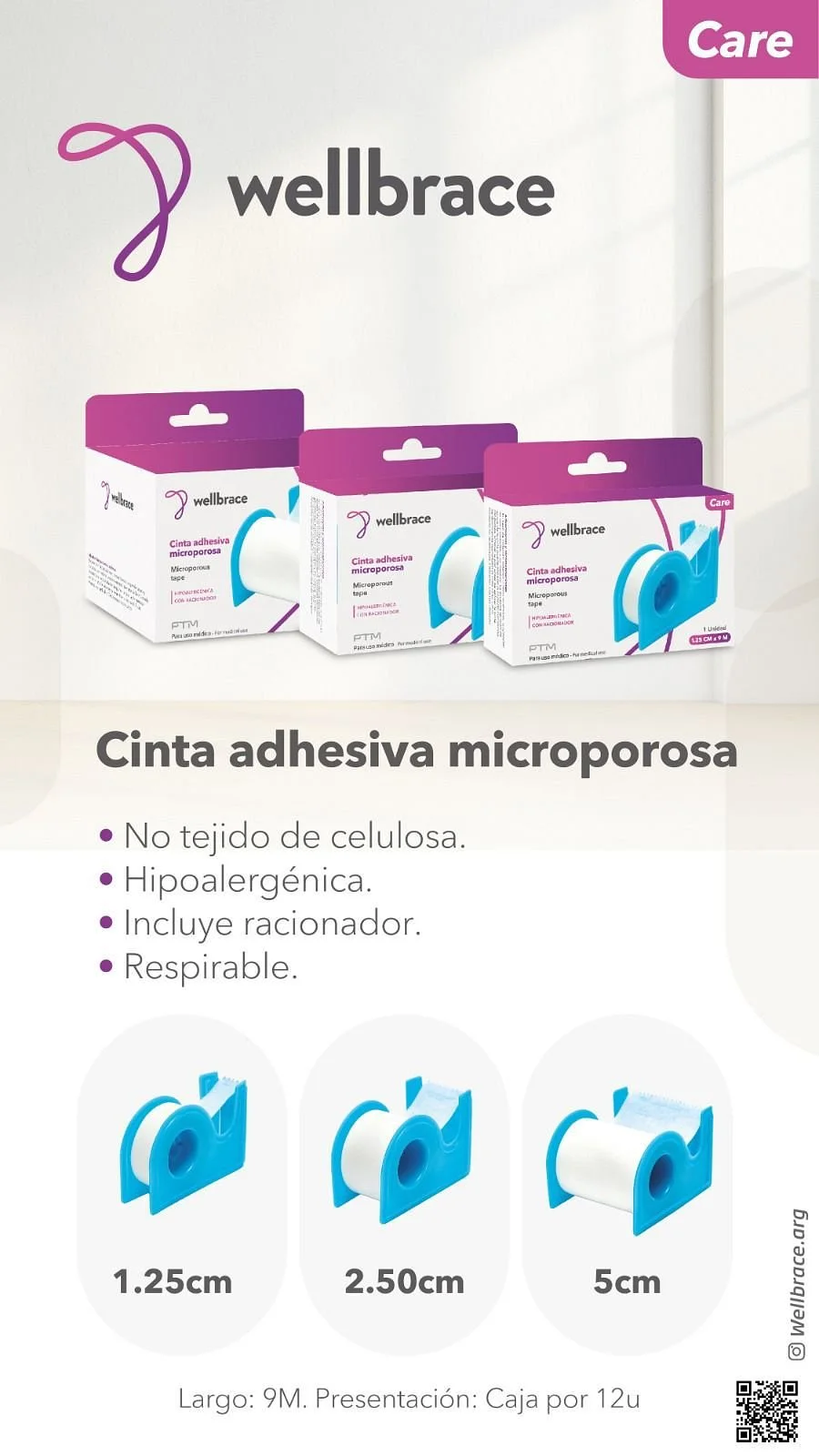 Cinta microporosa Wellbrace 1,25 cm – Insumo médico-quirúrgico Medin Salud Panamá